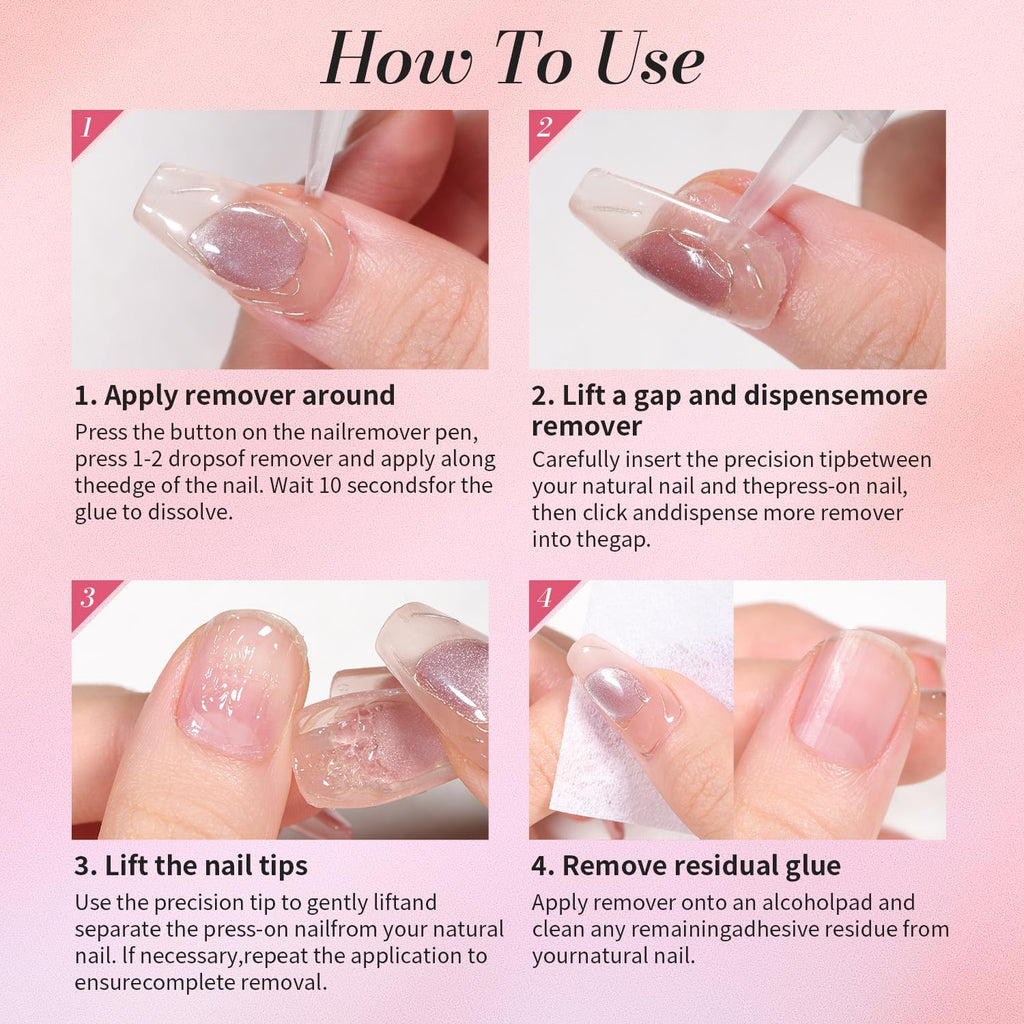 Curvlife 10g Semi Solid Nail Glue Gel with 5ml Nail Glue Remover Pen, No Need for Uv Light, Valentine's Day Gifts Gel Glue for Press On Nails, Click&Remove Pen