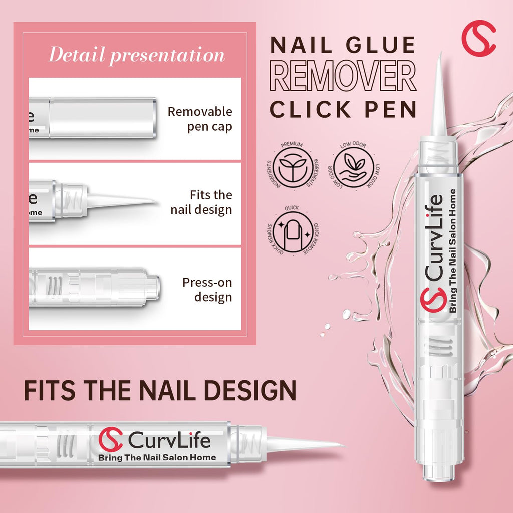 Curvlife 10g Semi Solid Nail Glue Gel with 5ml Nail Glue Remover Pen, No Need for Uv Light, Valentine's Day Gifts Gel Glue for Press On Nails, Click&Remove Pen