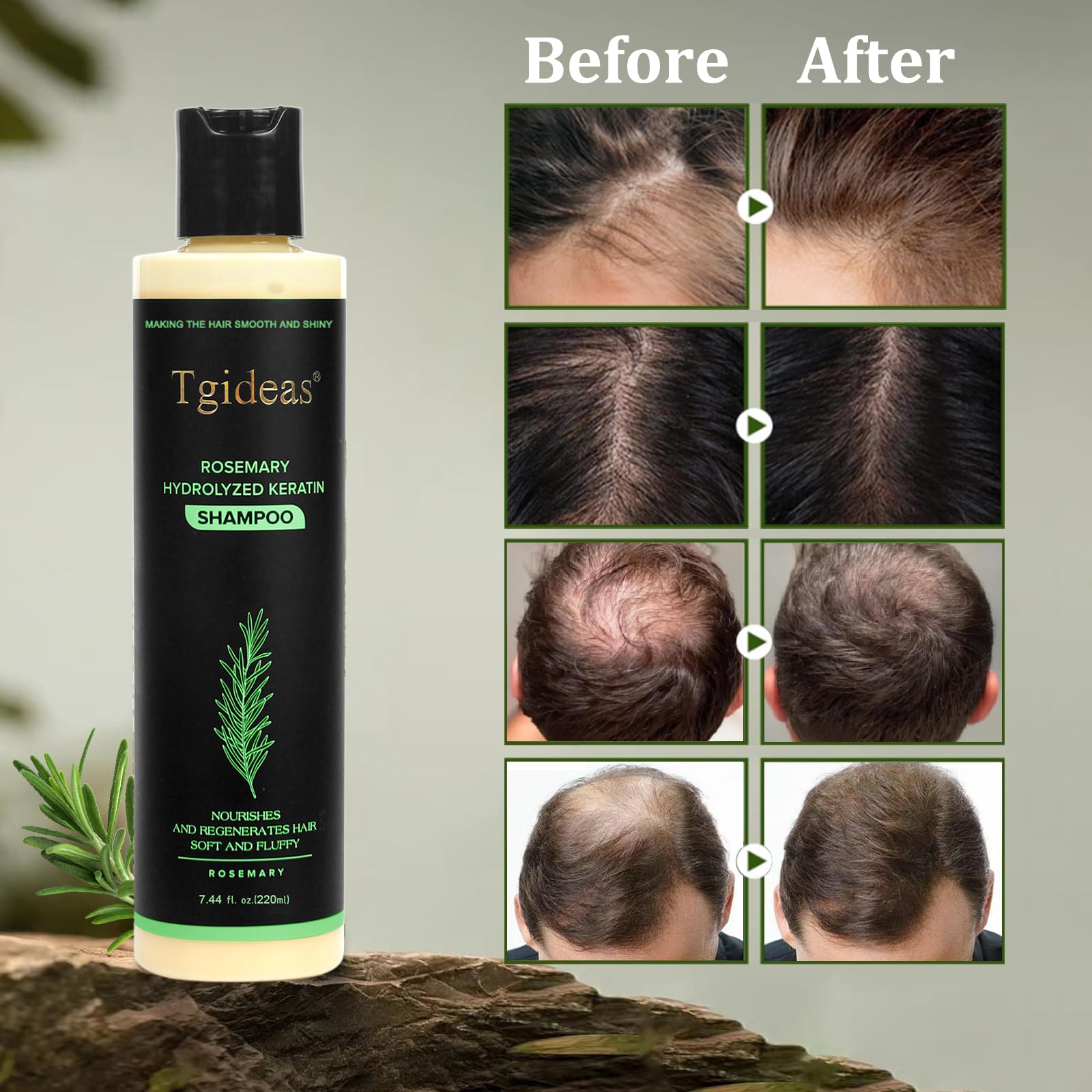 Tgideas Organic Shampoo for Hair Growth Rosemary and , Natural for Strengthening and Thickening with Hydrolyzed Keratin for Fine and Loss, for Women Men, 7.4ml