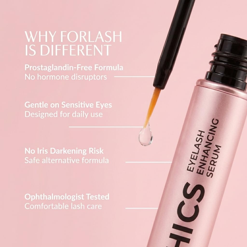 ForChics Eyelash Growth Serum - Prostaglandin-Free Lash Enhancing for Longer, Thicker Lashes and Brows- Natural Formula, Visible Results in 2 Weeks Vegan, Hormone-Free, 0.10 Fl. Oz, 3ml