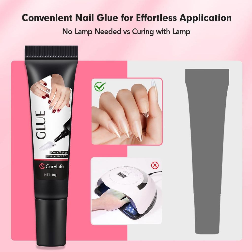Curvlife 10g Semi Solid Nail Glue Gel with 5ml Nail Glue Remover Pen, No Need for Uv Light, Valentine's Day Gifts Gel Glue for Press On Nails, Click&Remove Pen