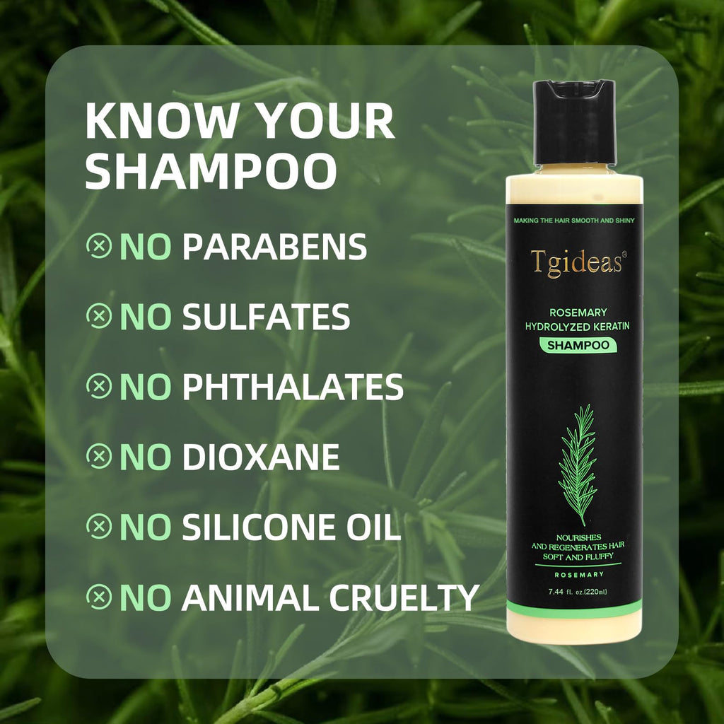 Tgideas Organic Shampoo for Hair Growth Rosemary and , Natural for Strengthening and Thickening with Hydrolyzed Keratin for Fine and Loss, for Women Men, 7.4ml