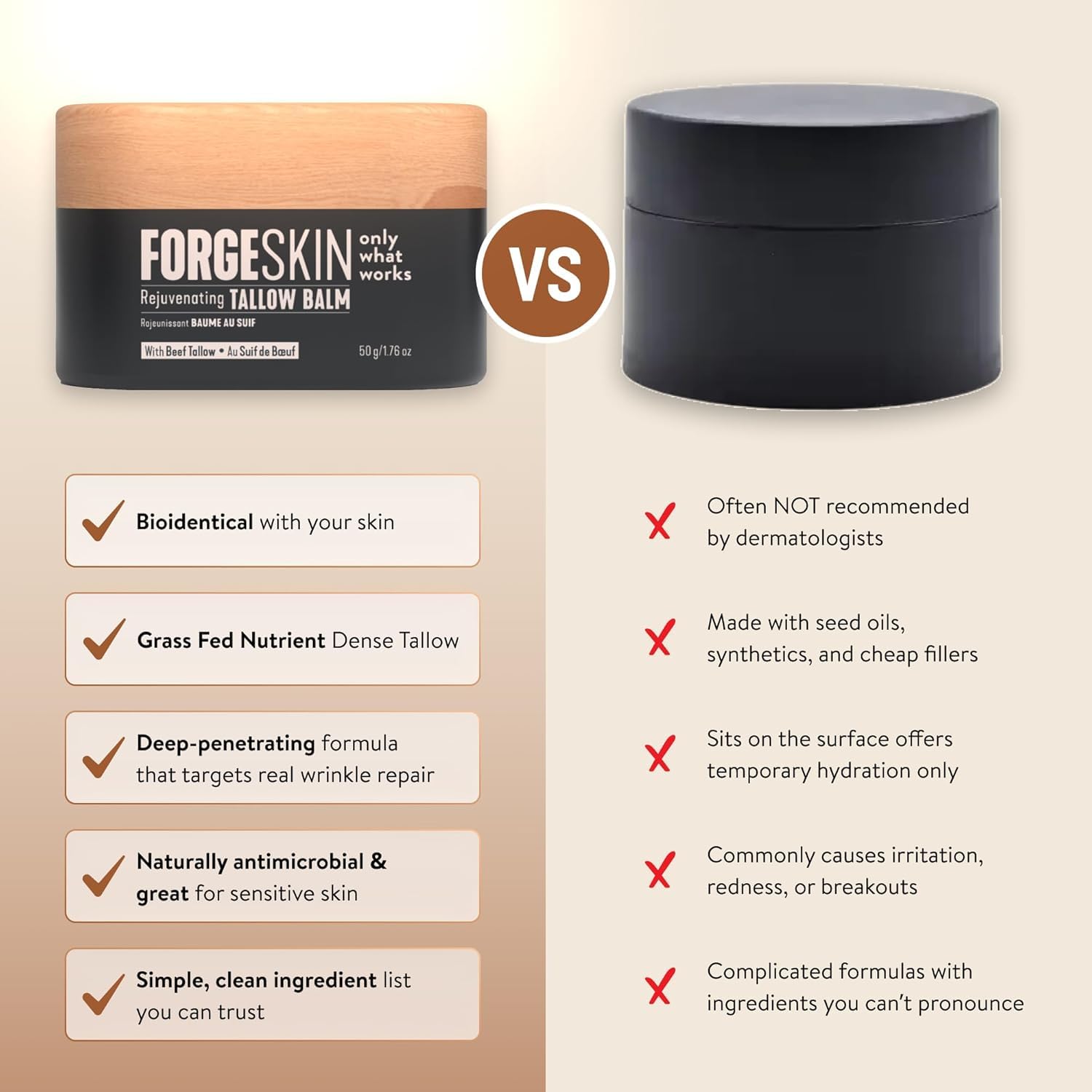 FORGE SKIN Wrinkle Defense Beef Tallow Balm for Men, Face Moisturizer, Anti-Aging Skin Cream, Natural Facial Care Lotion with Essential Oils, 50 ml